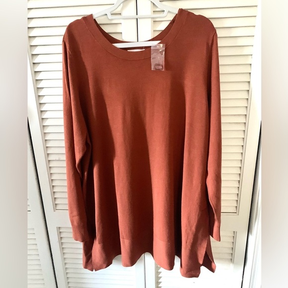 Belle by Kim Gravel Feather Knit Tunic with Side Slits rust color XL new - Picture 3 of 8